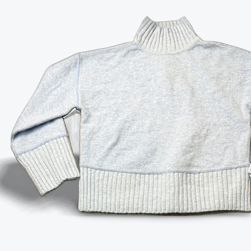Anthropology Oliver O Light Blue Sweater Mock Neck Oversized Ribbed Knit Small